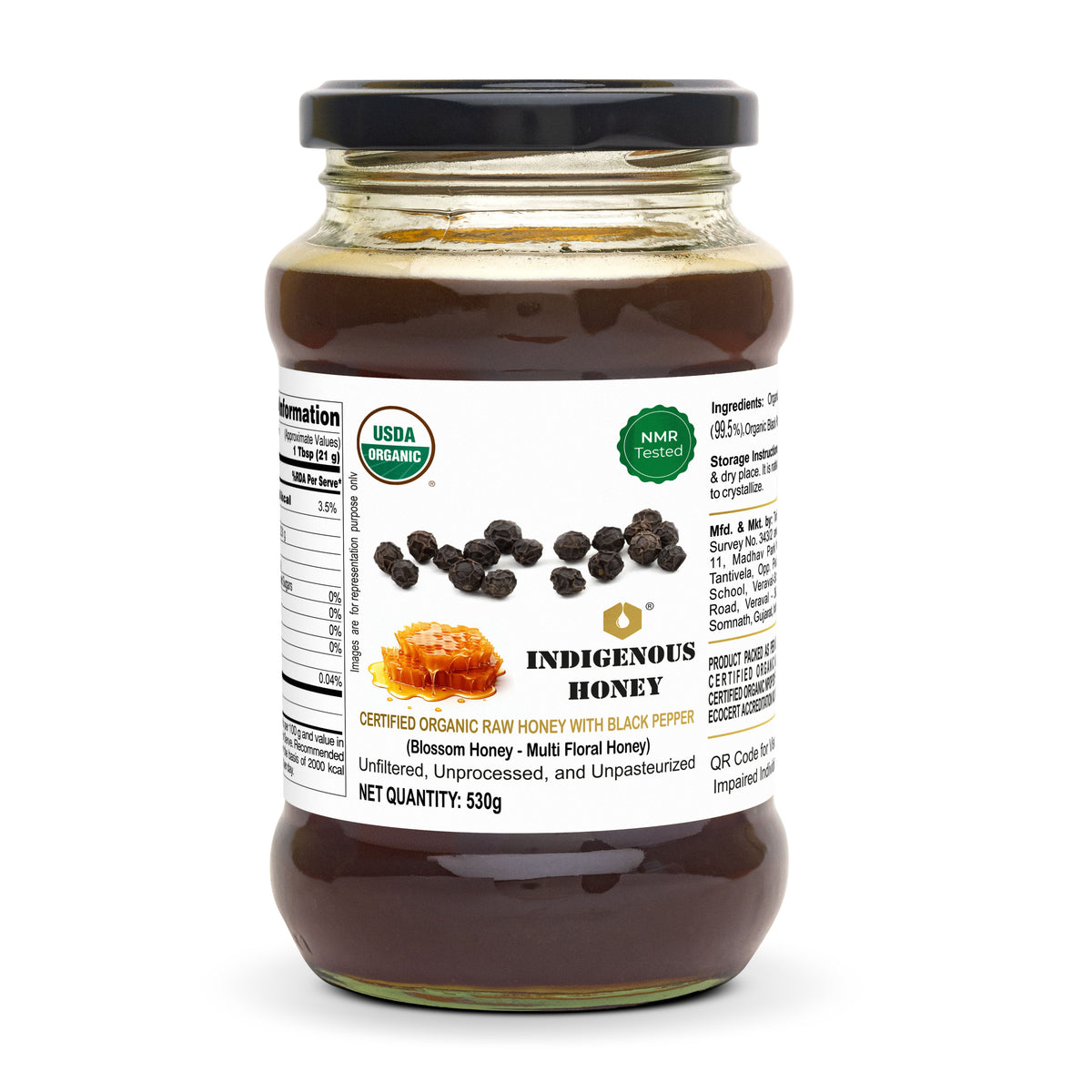 Certified Organic Raw Honey With Organic Black pepper Powder