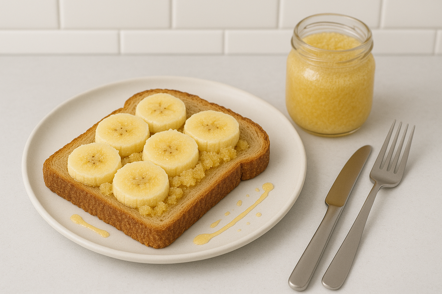 banana toast with local raw mustard honey