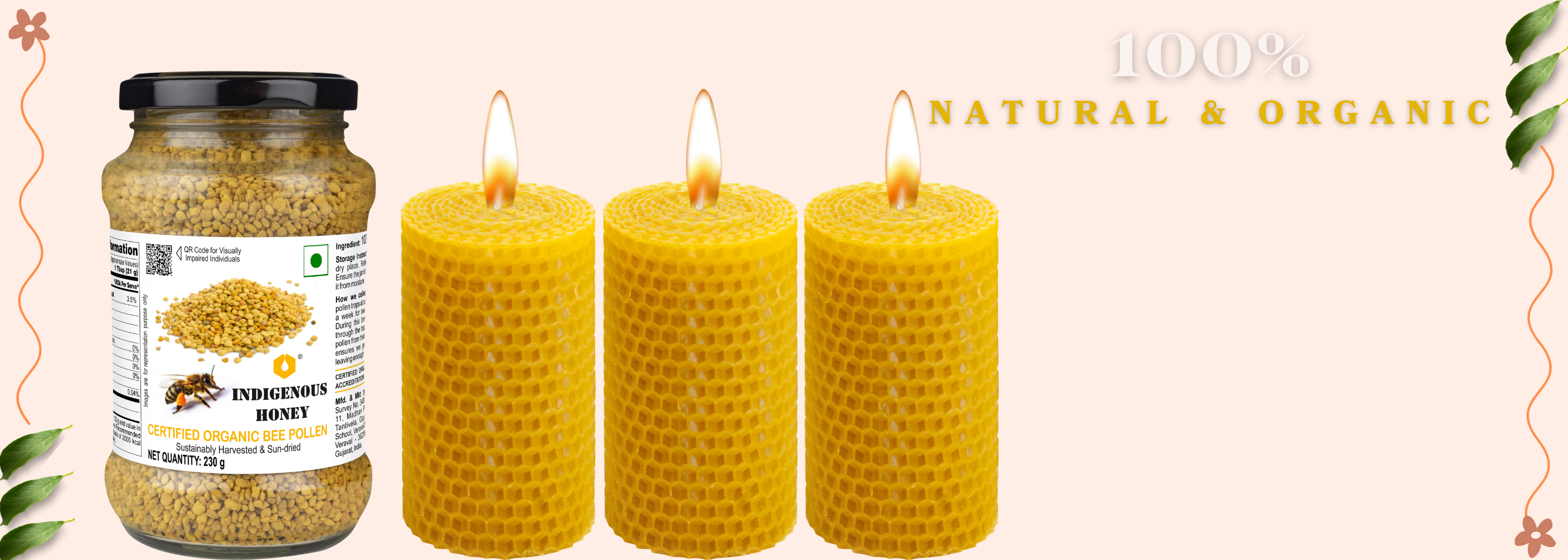 non toxic candle and organic raw bee pollen