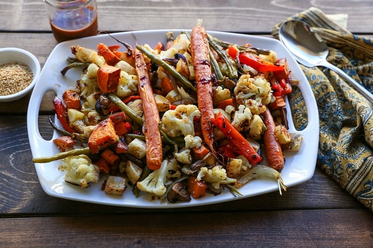 roasted veggie bowl with local raw honey glaze