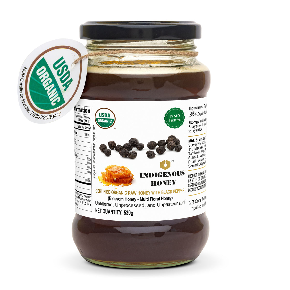USDA Certified Organic Raw Honey With Organic Black pepper Powder