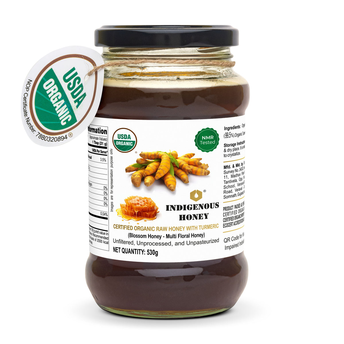 USDA Certified Organic Raw Honey With Turmeric