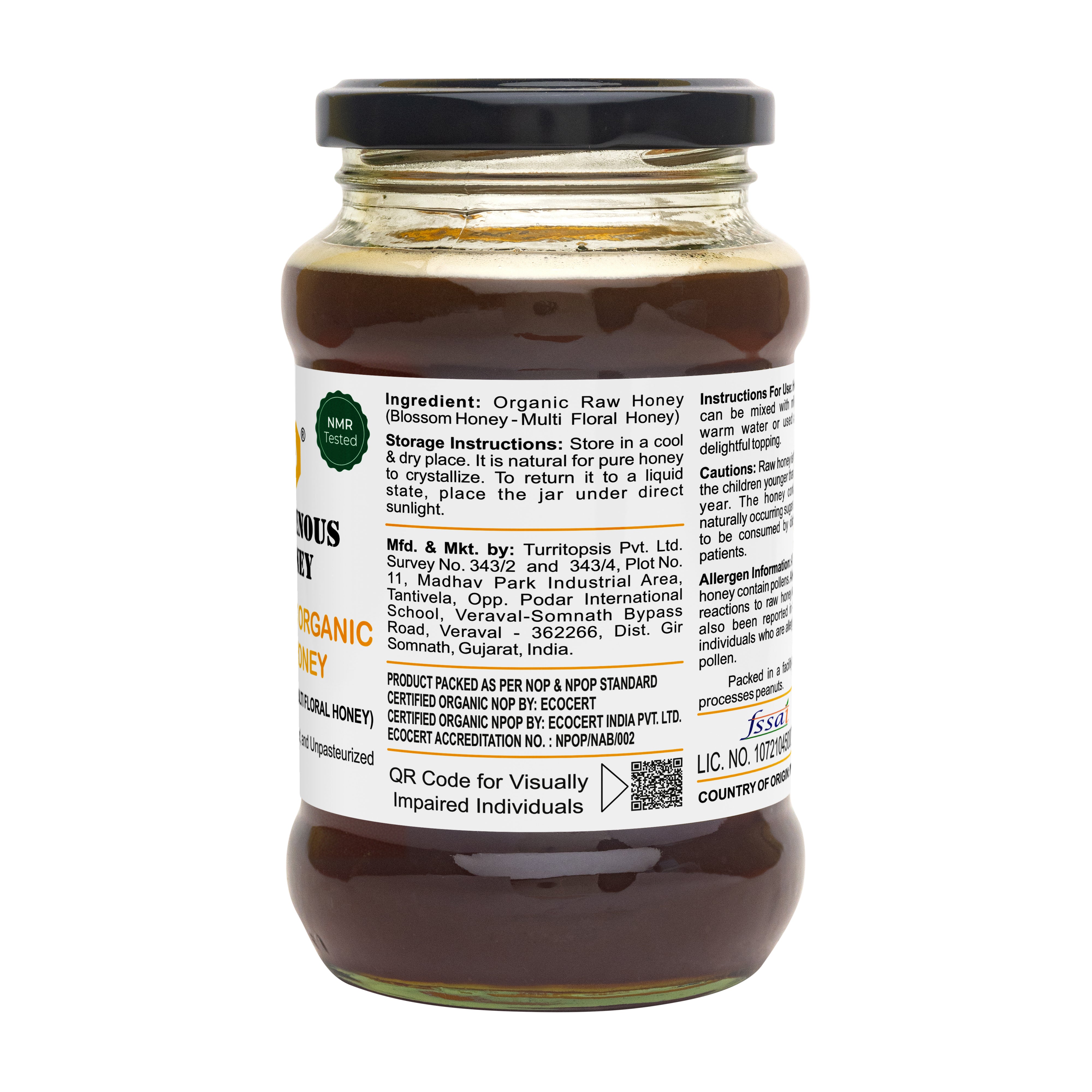 USDA Certified Organic Raw Honey Unfiltered Pure Natural Wild Local